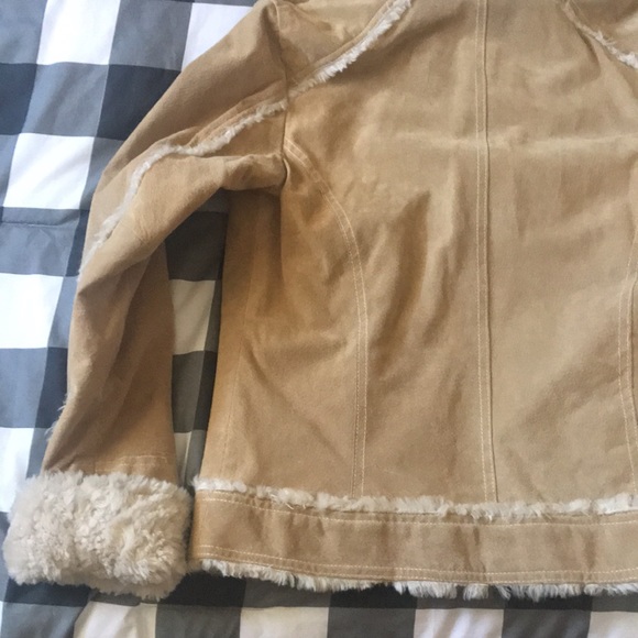 Womens WILSONS LEATHER Suede Camel Tan SHERPA Faux Fur Quilted Jacket Sz Large L - Picture 11 of 16
